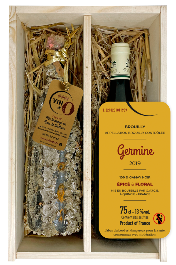 Vin d'O, vin immergé, coffret effet mer, Brouilly Germine 2019